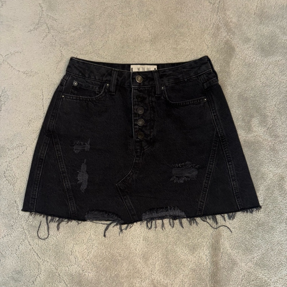 Free People  Distressed Denim Skirt